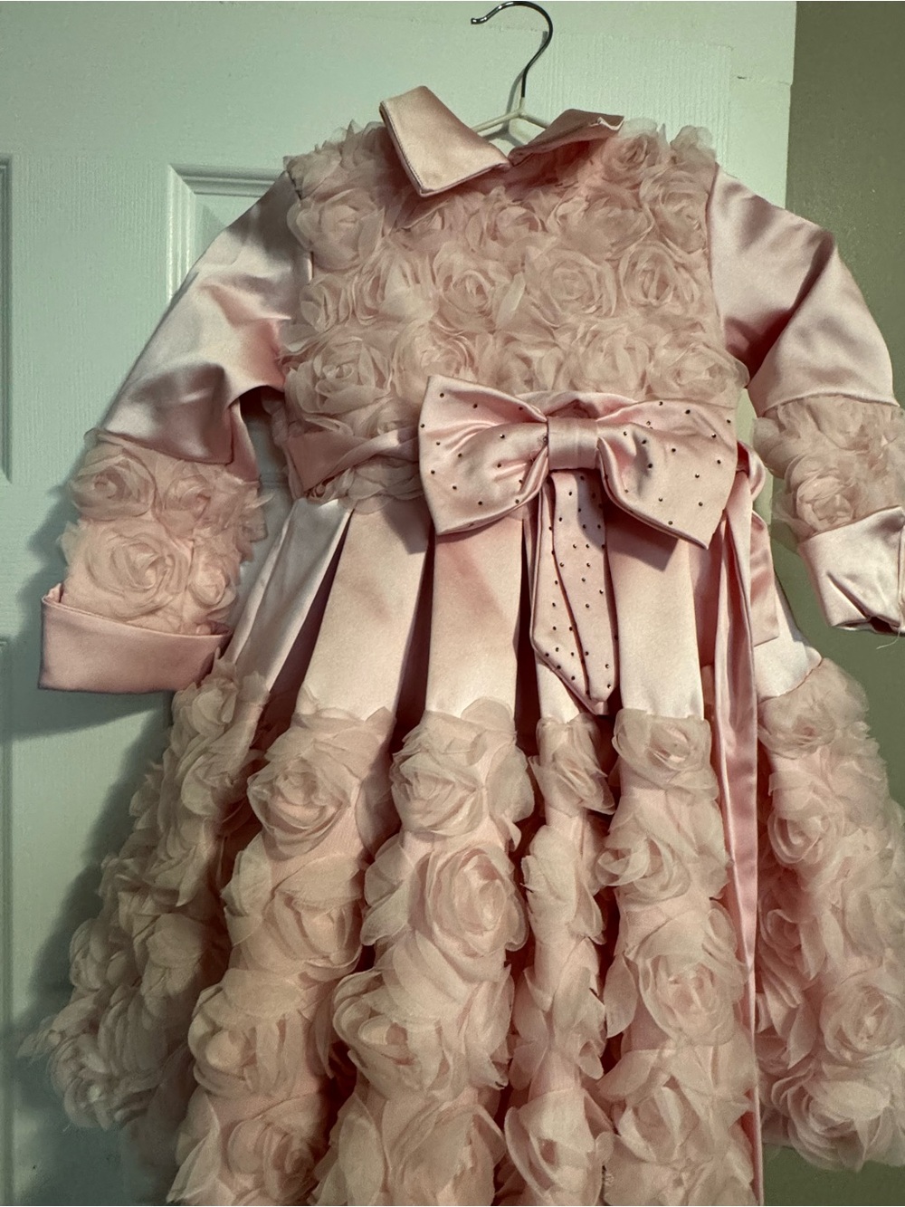 Girls' Pink Floral Rosette Party Dress with Satin Bow